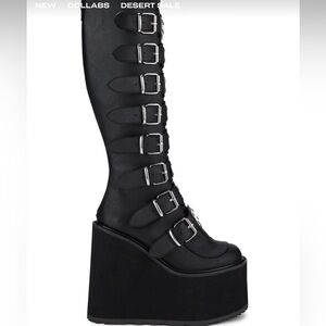 New! Demonia knee high platform wedge boot size 9